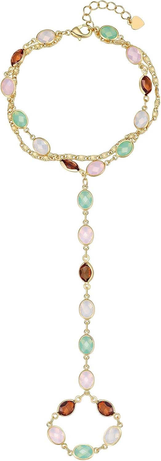 Dainty Gold Hand Chain Bracelets for Women Waterproof,14K Gold Plated Ring Bracelet Hand Chain Set, Adjustable Non Tarnish Hand Chain Stackable Cubic Zirconia Bracelet Summer Fashion Jewelry Gifts | Amazon (US)
