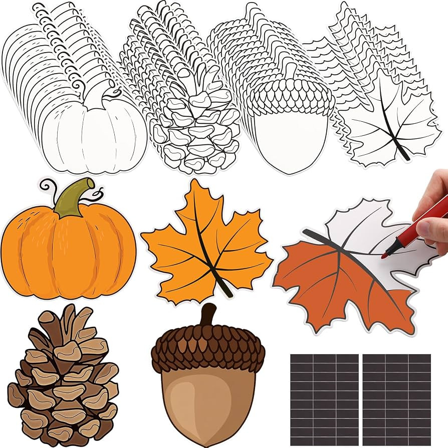 Soulchen 48 Pcs Fall Thanksgiving Crafts Color Your Own Magnet DIY Coloring Favors Pumpkin Maple ... | Amazon (US)