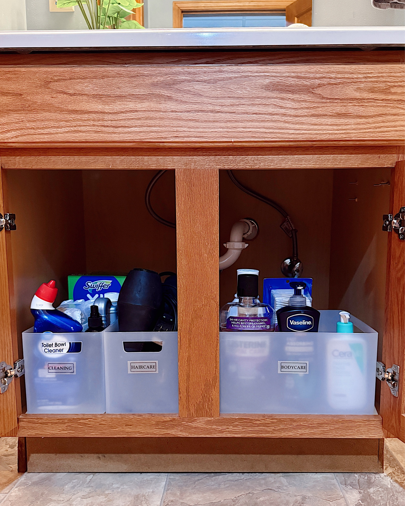Before: chaos. 
After: contained, functional, and easy to maintain ✔️
Bins for the win in this basement bathroom vanity.  

#LTKFindsUnder50 #LTKmomlife #LTKHome