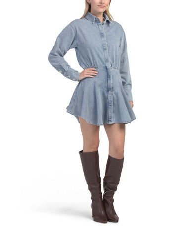 Lain Denim Shirt Mini Dress For Women, Cotton/Polyester | TJ Maxx