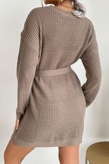 'Naomi' Waffle Knit Belted Long Sweater | Goodnight Macaroon