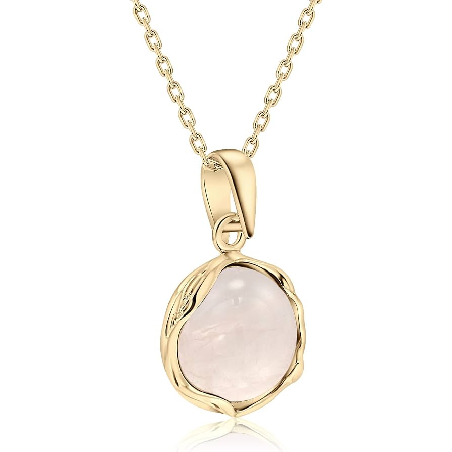 14K Gold Plated White Opal Necklace - 14K Gold Plated over 925 Sterling Silver, Dainty 12mm White... | Amazon (US)