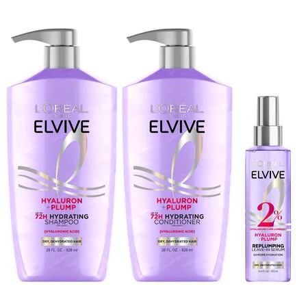 L Oreal Paris Elvive Hyaluron Plump Hydrating Shampoo Conditioner and Serum Set with Hyaluronic Acid 26.5 fl oz | Walmart (US)