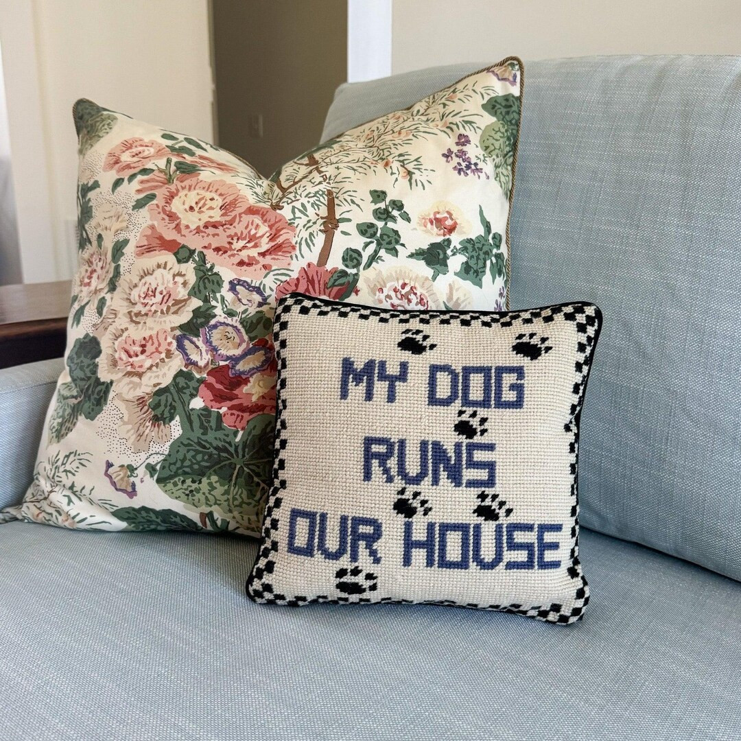 Vintage My Dog Runs Our House Needlepoint Pillow | Dog Needlepoint Pillow | Grandmillennial | Gat... | Etsy (US)