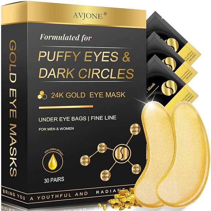 AVJONE 24K Gold Eye Mask (30 Pairs) - Puffy Eyes and Dark Circles Treatments – Relieve Pressure... | Amazon (US)