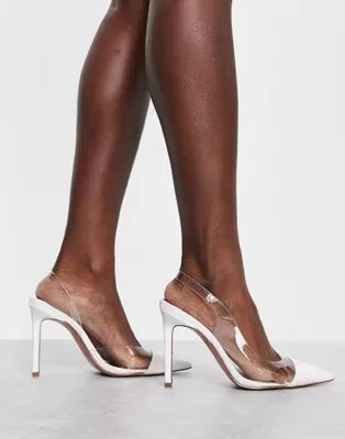 ASOS DESIGN Pace sling back high heeled shoes in white and clear | ASOS (Global)