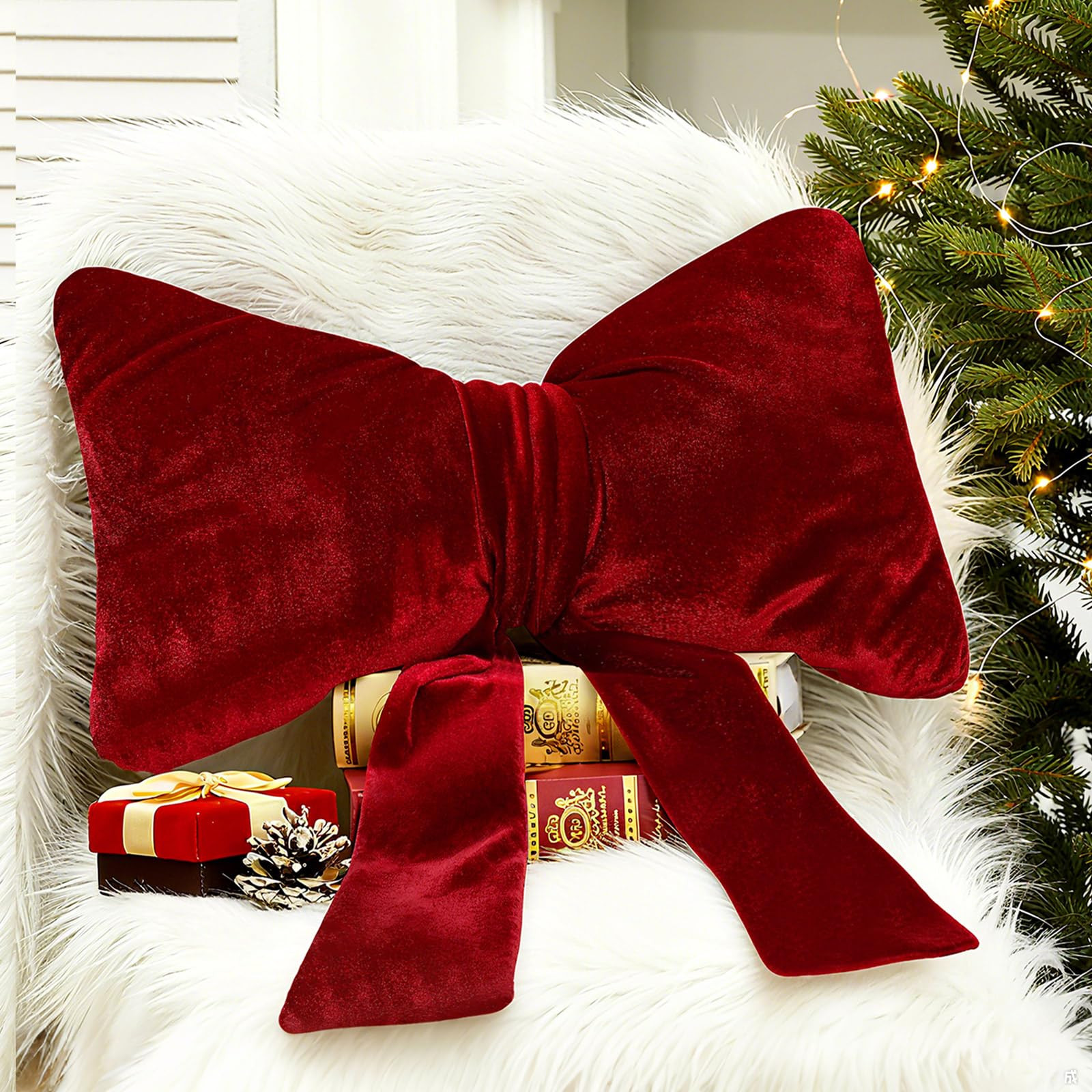 Thyle Christmas Large Red Bow Pillow 18 x 16 Inches Velvet Christmas Throw Pillow Decorative Cute... | Amazon (US)