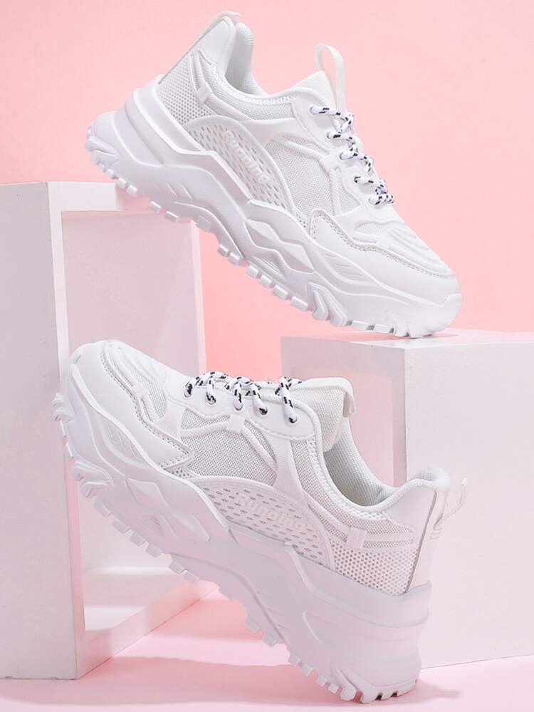 Letter Embossed Mesh Panel Chunky Sneakers | SHEIN