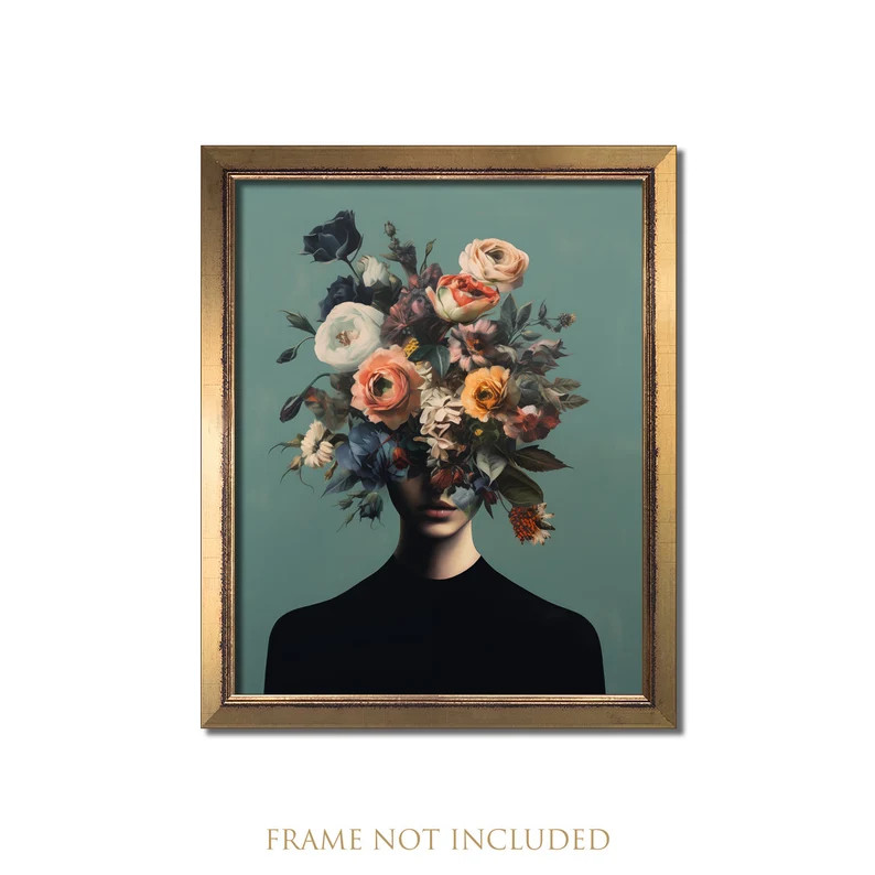 Altered Portrait, Eclectic Floral Print, Maximal Wall Art, Female Surreal Decor, Feminine Flower ... | Etsy (US)