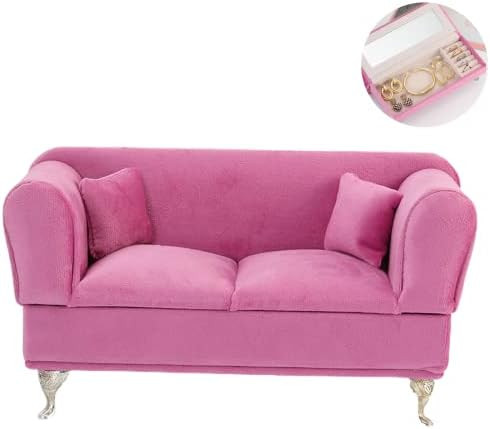 Pink Jewelry Box Mini Sofa Jewelry Organizer Velvet Couch Jewelry Storage Case for Earrings Brace... | Amazon (US)