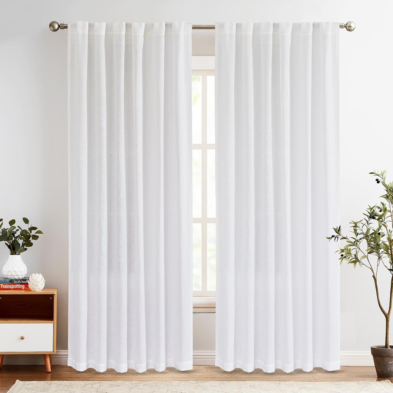jinchan Linen White Curtains 84 Inches Long for Living Room Farmhouse Rod Pocket Back Tab Light F... | Amazon (US)