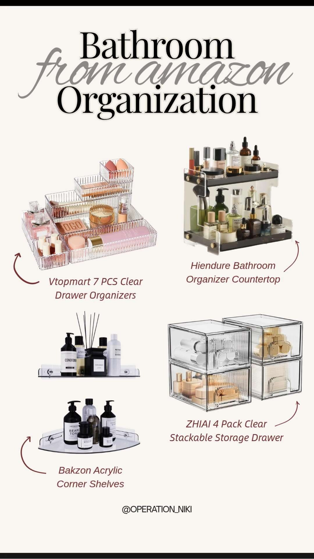 Bathroom organization from Amazon that keeps everything neat, visible, and easy to reach 🧼✨ Simple storage swaps that help streamline daily routines and reduce clutter without overthinking it. Follow for more @OPERATION_NIKI on IG, TikTok, & Facebook #bathroomorganization #homeorganization #amazonfinds #organizedhome #homeessentials #bathroomstorage #organizationinspo #amazonhome #declutter #operationniki 

 

#LTKselfcare #LTKHome