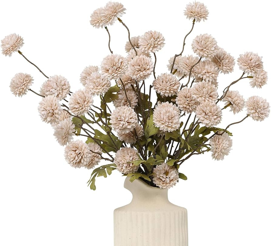 DuHouse 6pcs Artificial Flowers Faux Silk Pompon Mum Chrysanthemum Ball | Amazon (US)