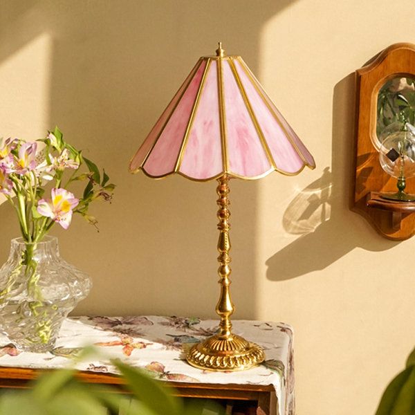 Vintage Pink Glass Table Lamp - Brass - 2 Sizes | Apollo Box