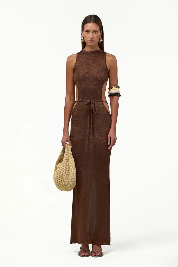 Tie Maxi Dress (Chocolate Brown Sequin) | SAME