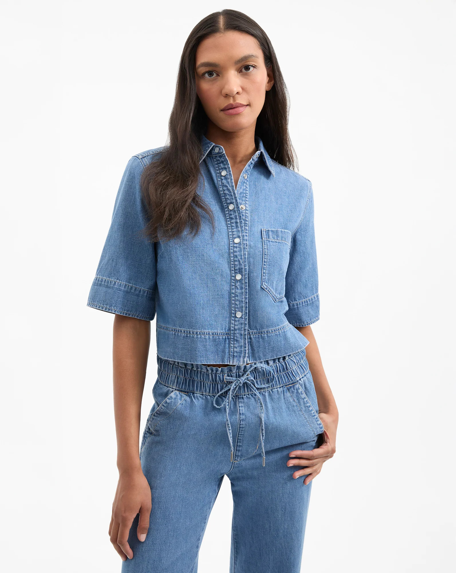 Veronica Beard Spruce Denim Button-Down Shirt Amethyst Frost | Veronica Beard