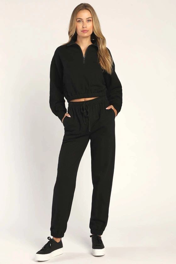 Keep Things Comfy Black Drawstring Lounge Joggers | Lulus (US)