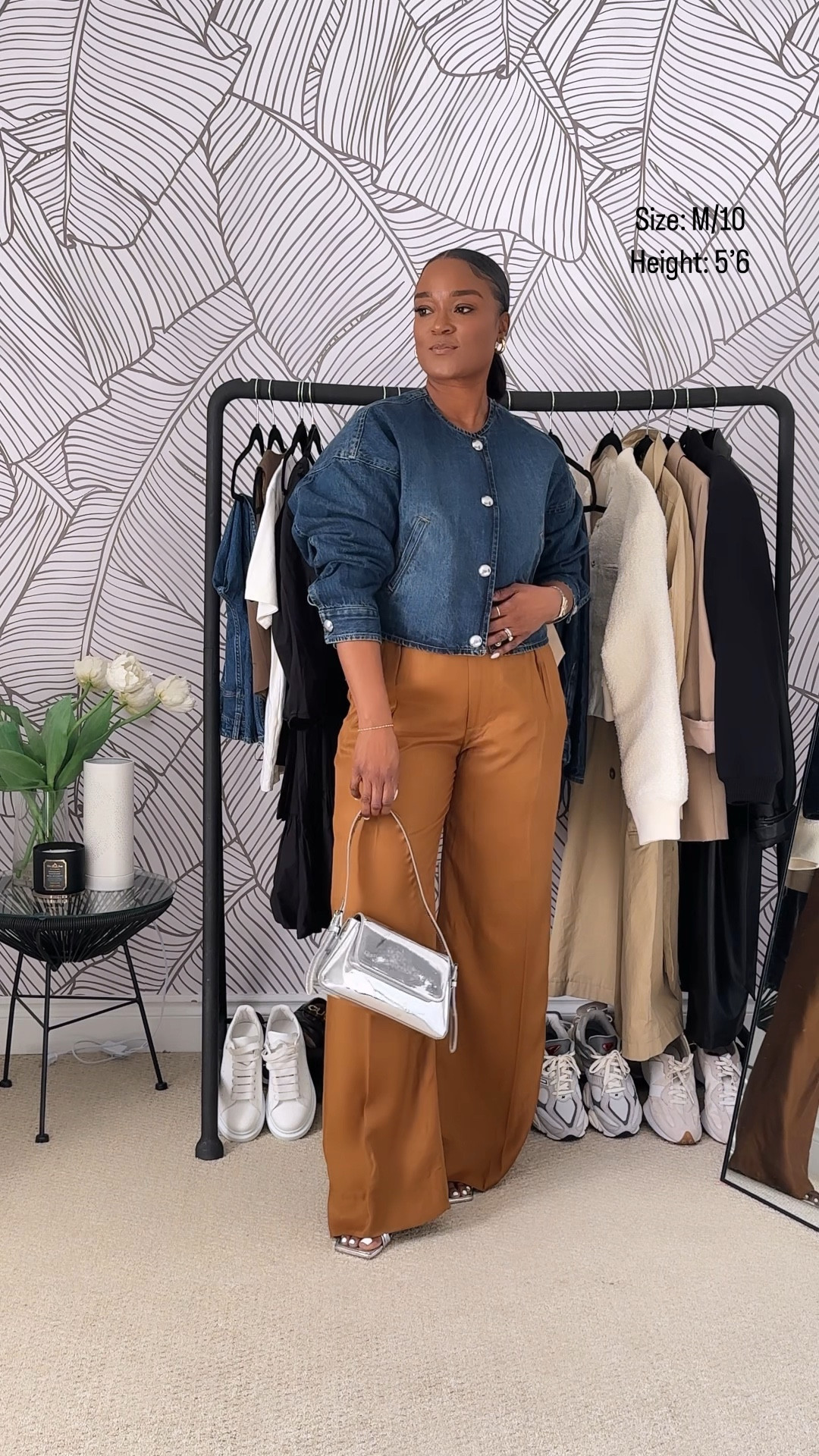 15 Days of Spring Styles 
Day 8: Today's outfit includes loose-fitting trousers, a sleek black cami, a cropped denim jacket, metallic heels with coordinating accessories. Perfect for a day at work or a chic dinner look.

Reply "Link" for Outfit Details and Similar Suggestions

#SpringFashion #MomOnTheGo #FashionInspo #StylishMom #SpringOutfits

#LTKover40 #LTKmidsize #LTKstyletip