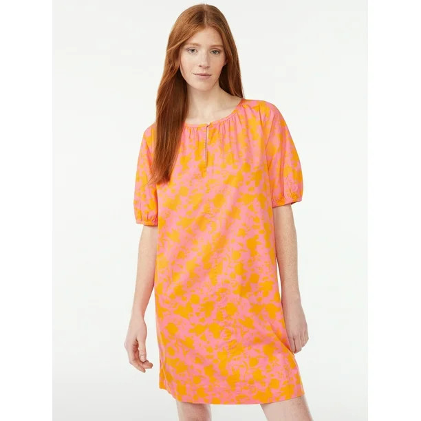 Free Assembly Women's Shirred Neck Mini Dress with Short Sleeves - Walmart.com | Walmart (US)