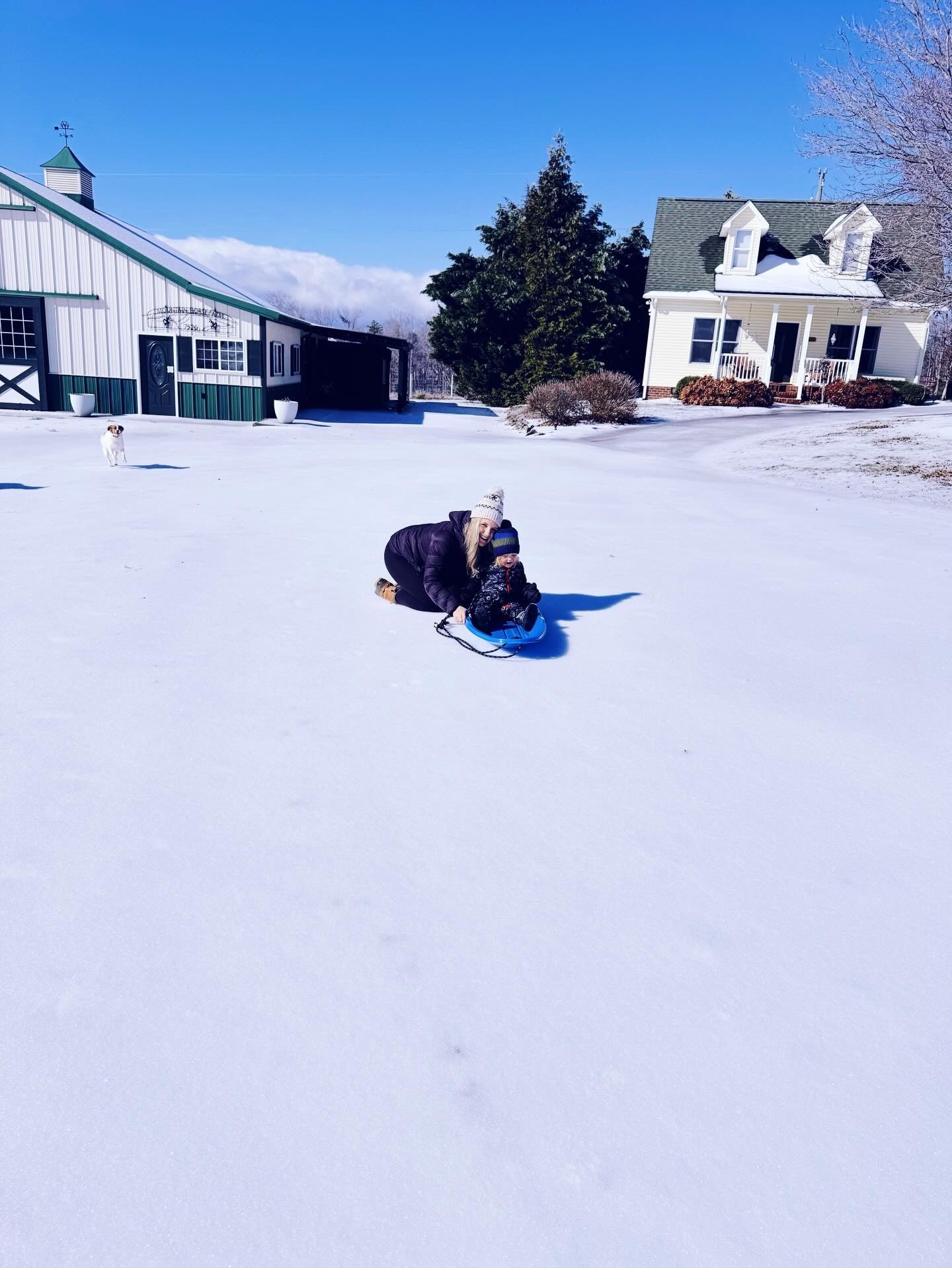 Roaming around 🛷 on our very own ❄️ W I N T E R  W O N D E R L A N D ❄️ here on the farm 🌲🌨️🏔️ #firstsnowonthefarm #snowdayround2 

We have had “snow” 😉 much fun 🤩 play play playing  out in this icey snow ❄️🤍 and letting these little country boys just take it all in!!! 🌲🧣☃️🪵 And then did some MAJOR sledding 🛷 (pretty stinkin’ fast 💨 lol 😆 ) adventures on this thick ice 🧊 covering our gravel driveway 🛻 and pastures!!! ❄️🌲 Raising some fearless country boys over here y’all!! 🤭💪🏽 #icesledding 

Feels like I’m living in a winter ❄️ dream 💭 - this farm… just such a precious gift from above and slice of heaven on earth 🌲🌨️☀️ to raise our babies on!! 🤱🤍👶🏼 #sliceofheavenonearth #ourwinterwonderland