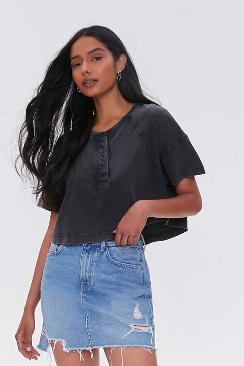 Seamed Boxy Henley Tee | Forever 21 (US)