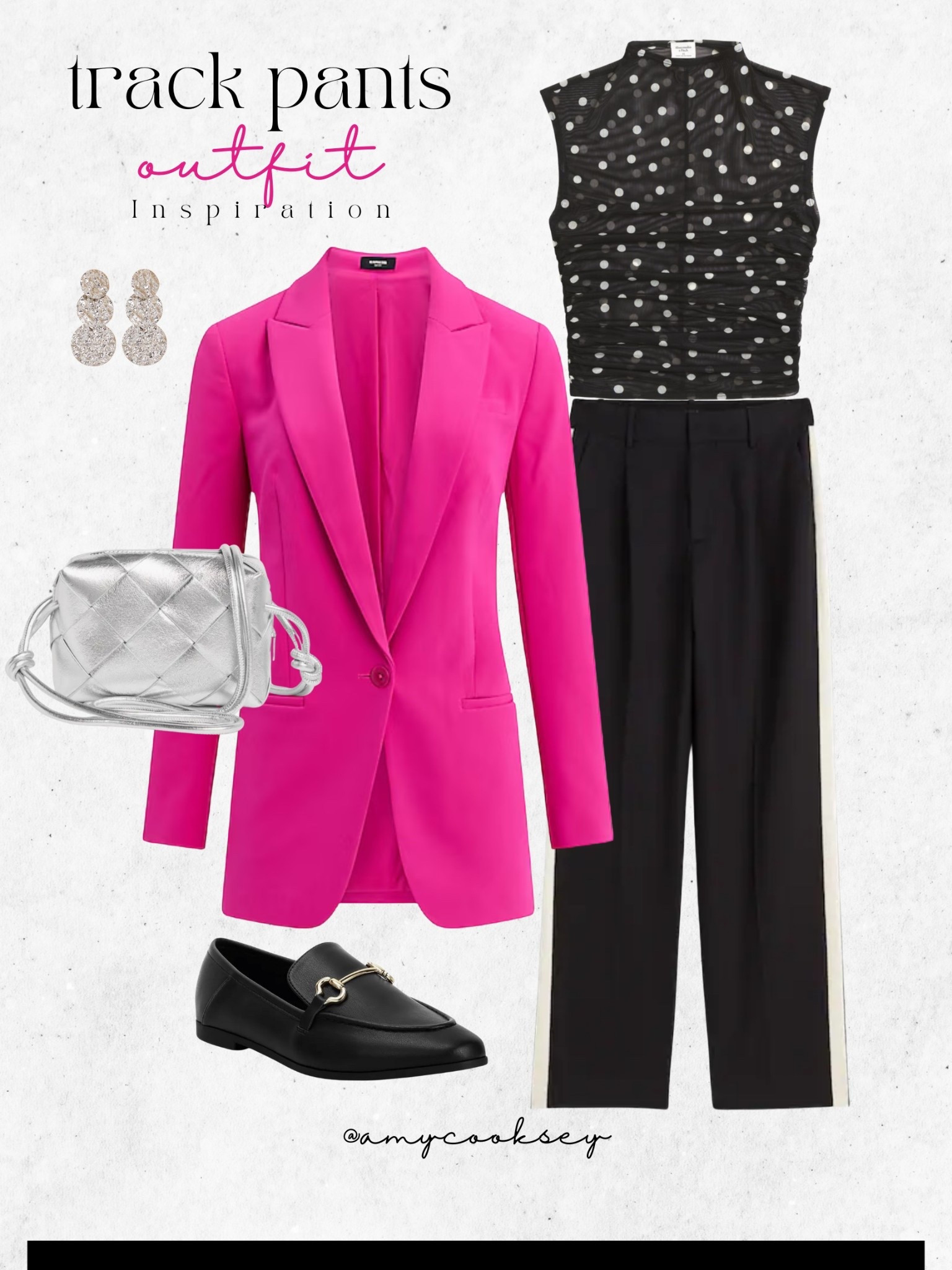 Track Pant Outfit Inspo: HOC Winter Edition 

Sprinter Winter | Pubk Blazer | Dressy Track Pant | Track Pant with Loafers | Black Floafers | Silver Handbag | Polka Dot Top 

#LTKWorkwear #LTKShoeCrush #LTKStyleTip