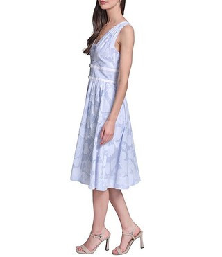 Striped Floral Jacquard Burnout Dress | Dillard's