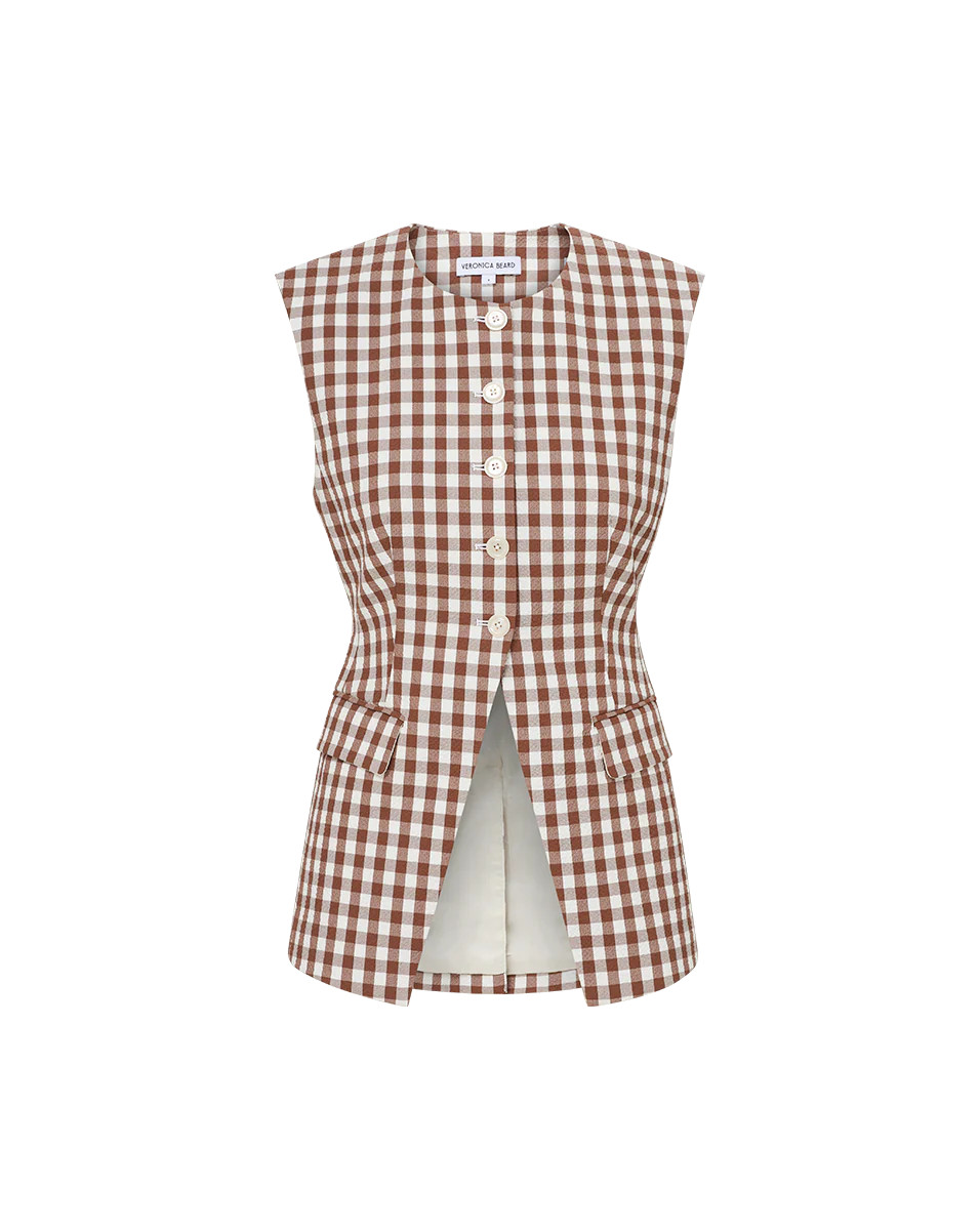 Lois Gingham Seersucker Vest in Light Chicory/Dove | Veronica Beard | Veronica Beard