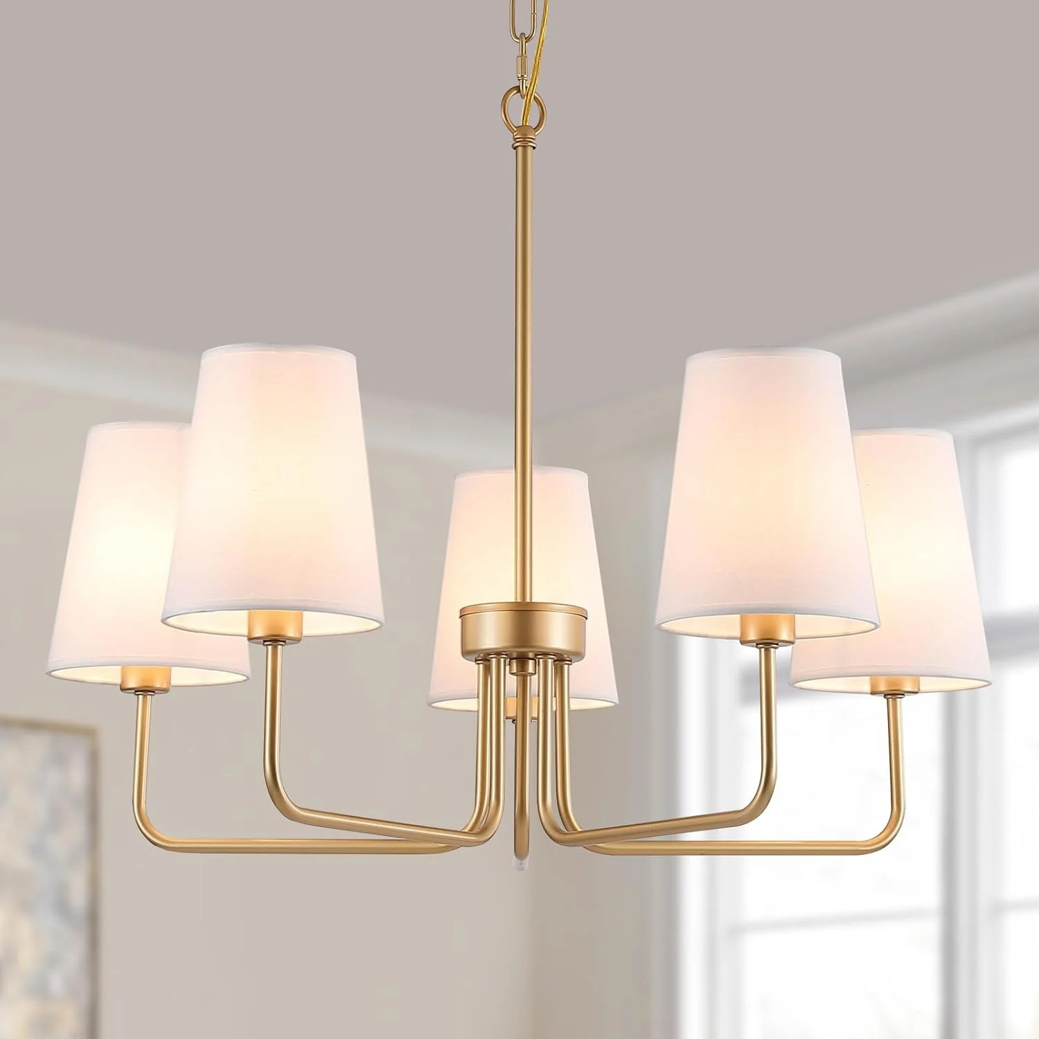 Farmhouse Chandelier, 5-Lights Visual Comfort Gold Light, Muted Gold with White Fabric Shade, Lin... | Walmart (US)