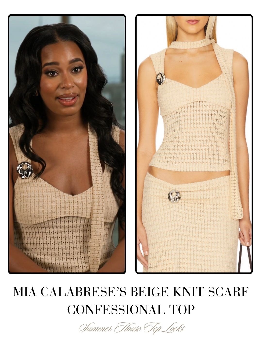 Mia Calabrese’s Beige Knit Scarf Confessional Top 
