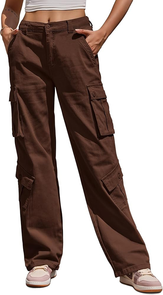 ZMPSIISA Women Pants High Waisted Cargo Pants Combat Military Trousers Wide Leg Casual Pants 8 Po... | Amazon (US)