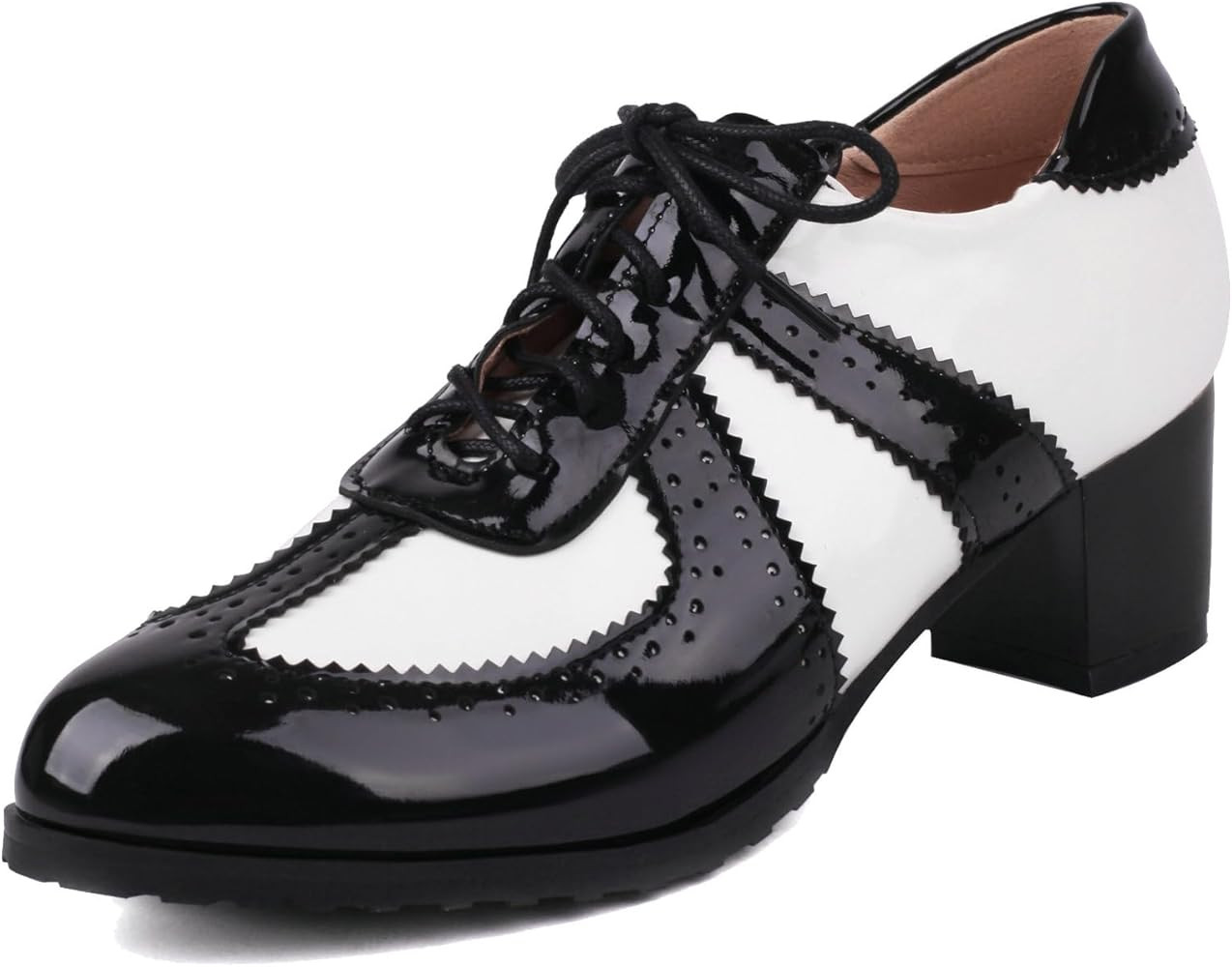 Agodor Oxford Wingtip Shoes for Women Vintage Chunky Heels Lace up Block Heeled Brogue Shoes | Amazon (US)