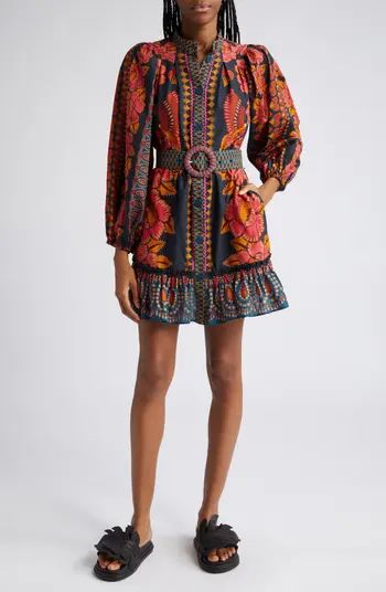 FARM Rio Ainika Floral Belted Long Sleeve Cotton Shirtdress | Nordstrom | Nordstrom