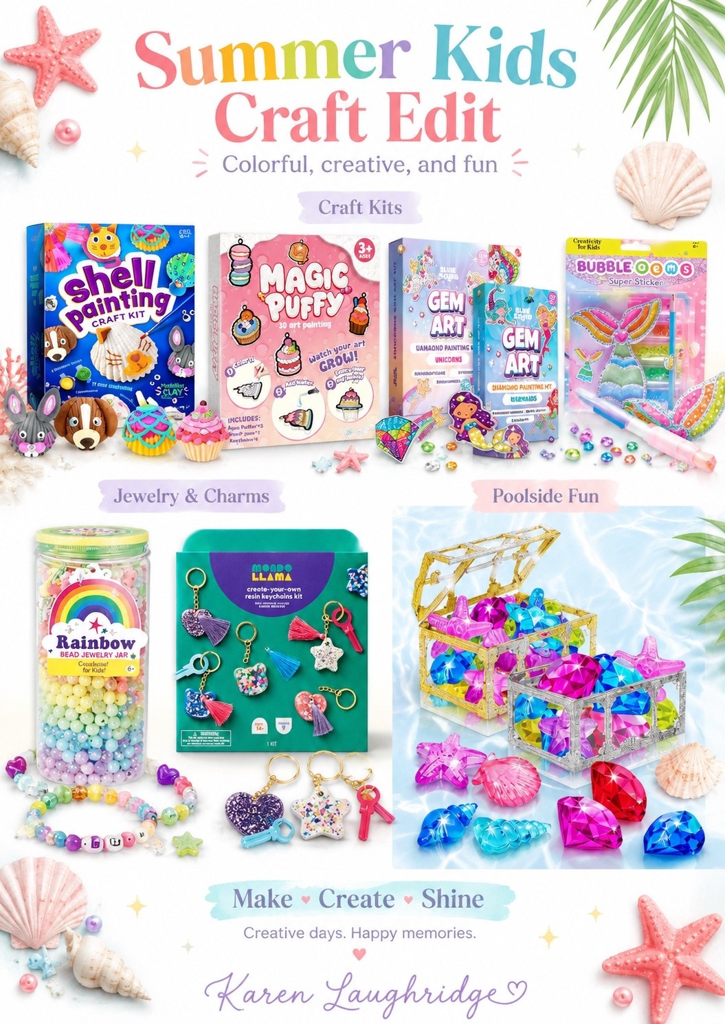 Summer craft days just got cuter 🎨✨

I rounded up some fun kids’ craft finds that are perfect for summer break, rainy days, playdates, or keeping little hands busy while making something creative. From shell painting to bead kits, gem art, charms, and poolside treasure fun — these are such cute ways to make, create, and shine all summer long. 🌈🐚💎

Comment CRAFTS and I’ll send you the links!

#summercrafts #kidscrafts #summeractivitiesforkids #craftkitsforkids #kidsactivities #summerbreakideas #momfinds #targetfinds #amazonfinds #ltkfinds #creativekids

#LTKSeasonal #LTKSwim #LTKKids