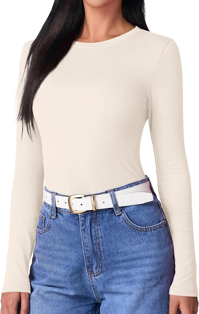Beluring Women Long Sleeve Shirt Crew Neck Tops Slim Fit Tshirts Basic Ribbed Tee | Amazon (US)