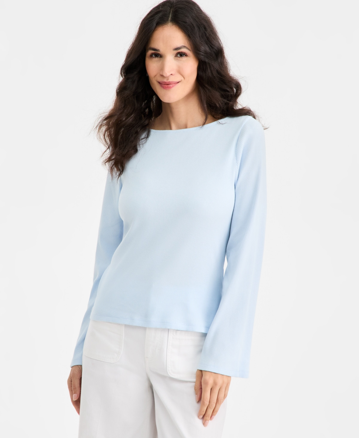 On 34th Women's Knit Boat-Neck Bell-Sleeve Top, Macy's Exclusive - Diamond Blue | Macy's