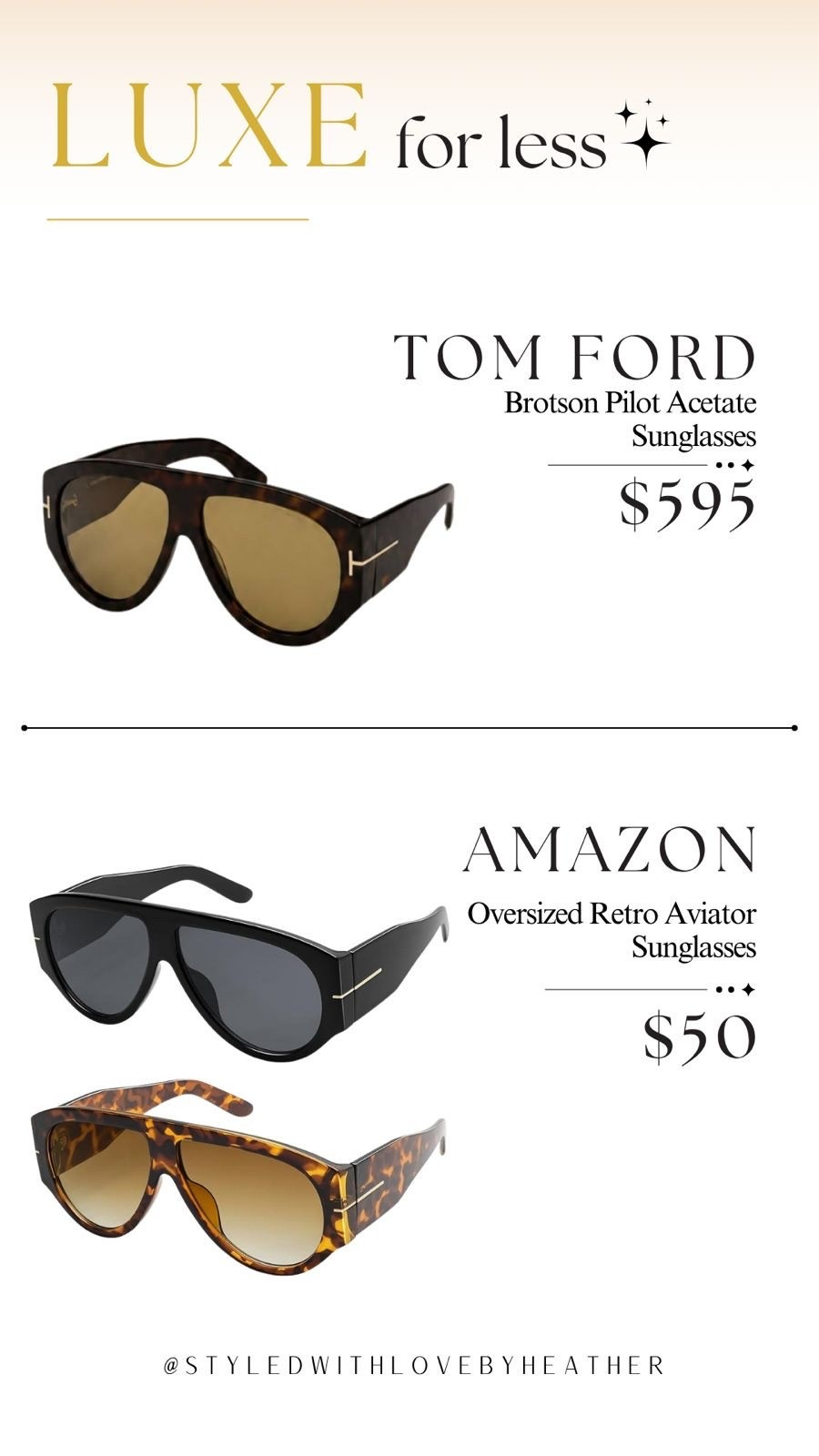 The oversized aviator trend is here to stay, and I found the perfect luxe look for less. ✨

If you've been eyeing the iconic Tom Ford Brotson Pilot Acetate Sunglasses, this Amazon version gives you the same elevated designer vibe for a fraction of the price.

Available in classic black and tortoise—these instantly make every outfit look more expensive. 🤎

Why spend $595 when you can get the look for $50? Follow for more luxe for less finds!

 

 #LTKootd #LTKstorytime #LTKSaleAlert