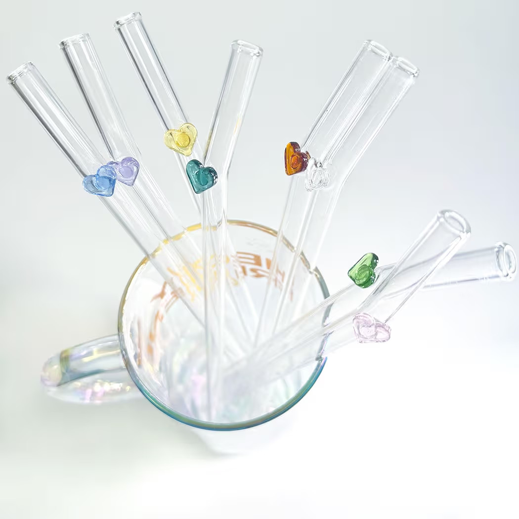 Reusable Glass Straws 8 Colorful Heart-Shaped Bent Straws with Cleaning Brushes, 8"x 0.3" Thick C... | Amazon (US)