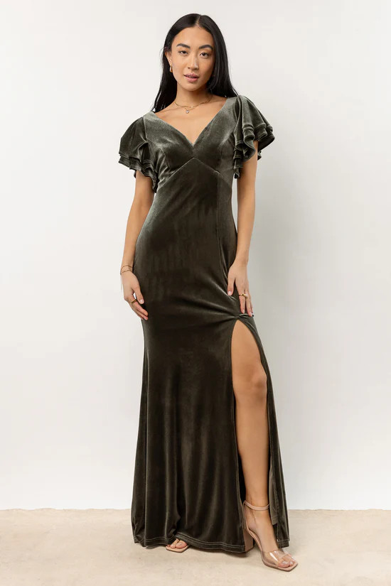 Ray Velour Maxi Dress in Green - böhme | Böhme US