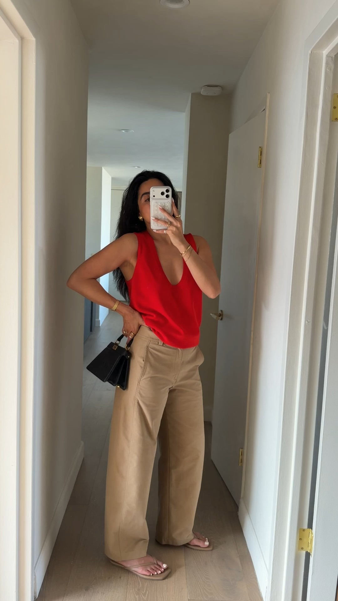 Red x tan ootd 
Top: small 
Pants: small 

#LTKgrwm #LTKFestival