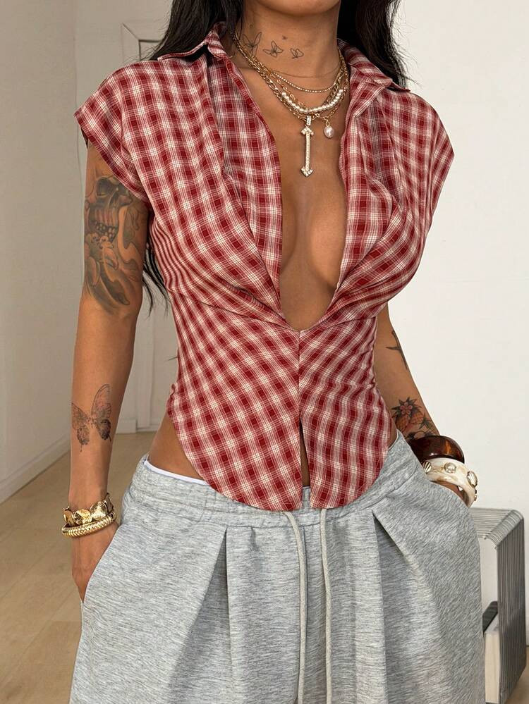 Slaydiva Daily Casual Wear Streetwear  Y2k Top Red Checkered  Top New Spring, Summer, Music Festi... | SHEIN