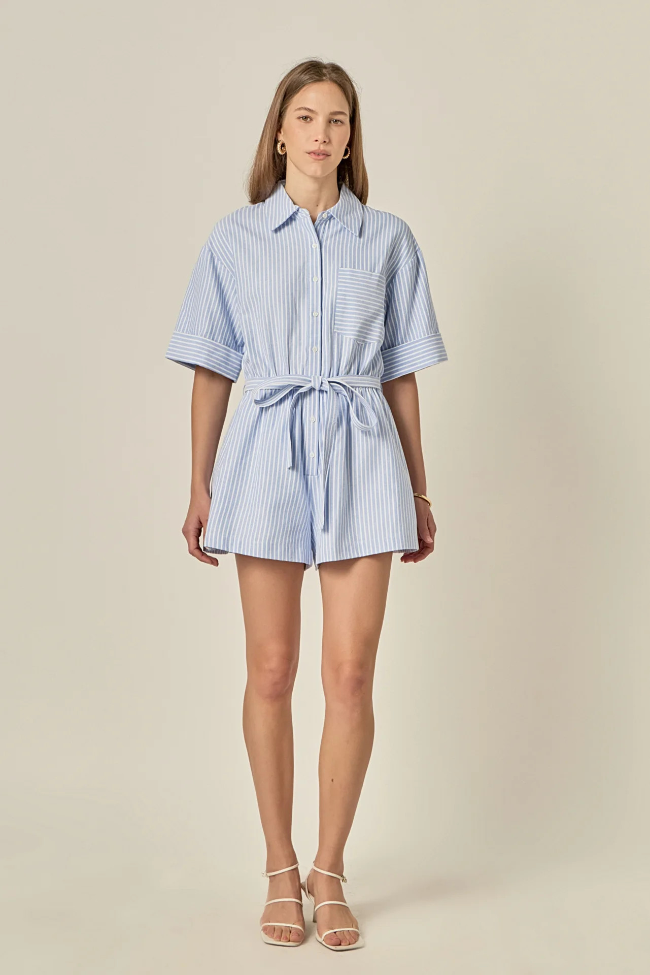 Elise Oxford Stripe Romper | English Factory