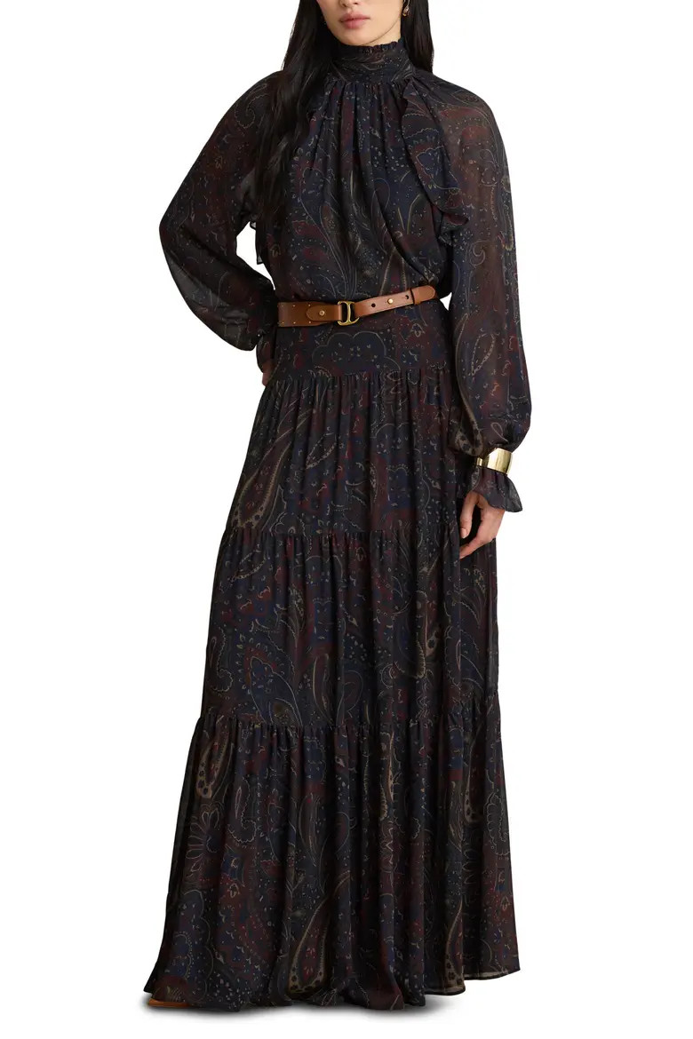 Paisley Crinkle Georgette Maxi Skirt | Nordstrom