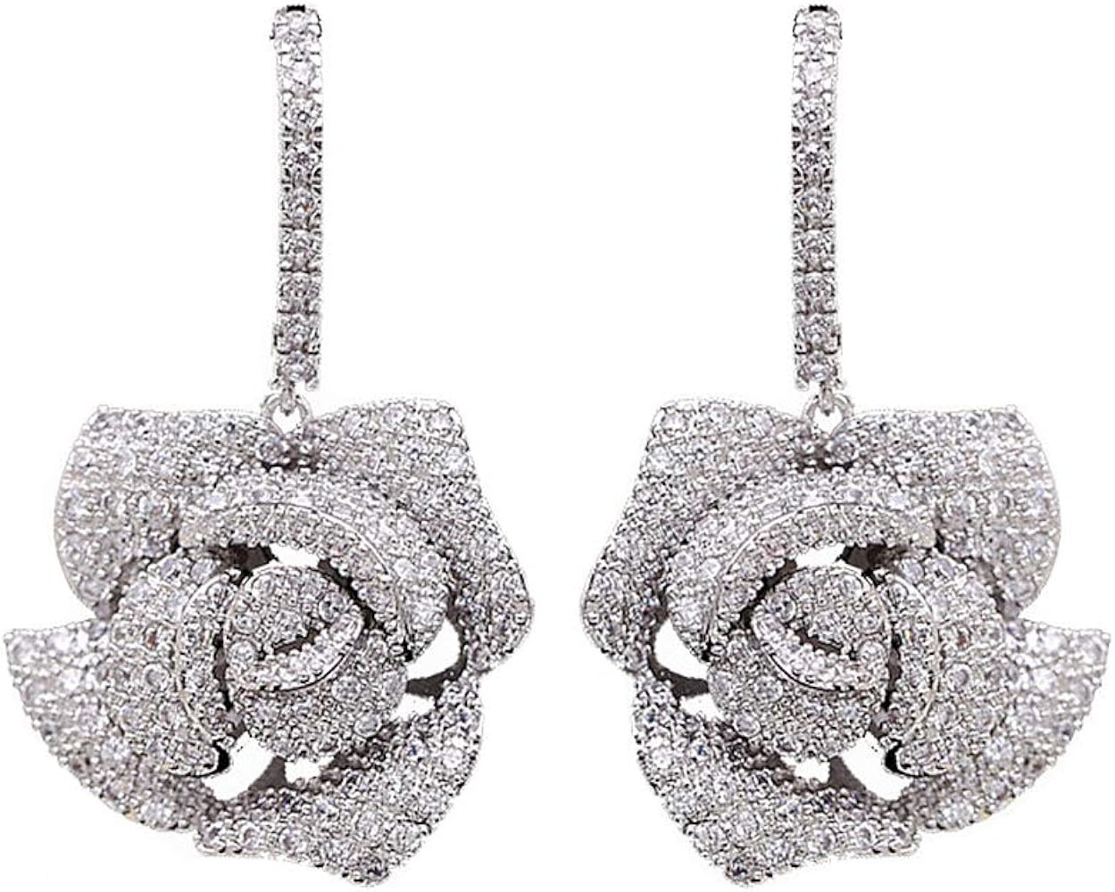 Huggie CZ Flower Dangle Stud Earrings for Women Girls with Charms Fashion Luxury Pave Rhinestone ... | Amazon (US)