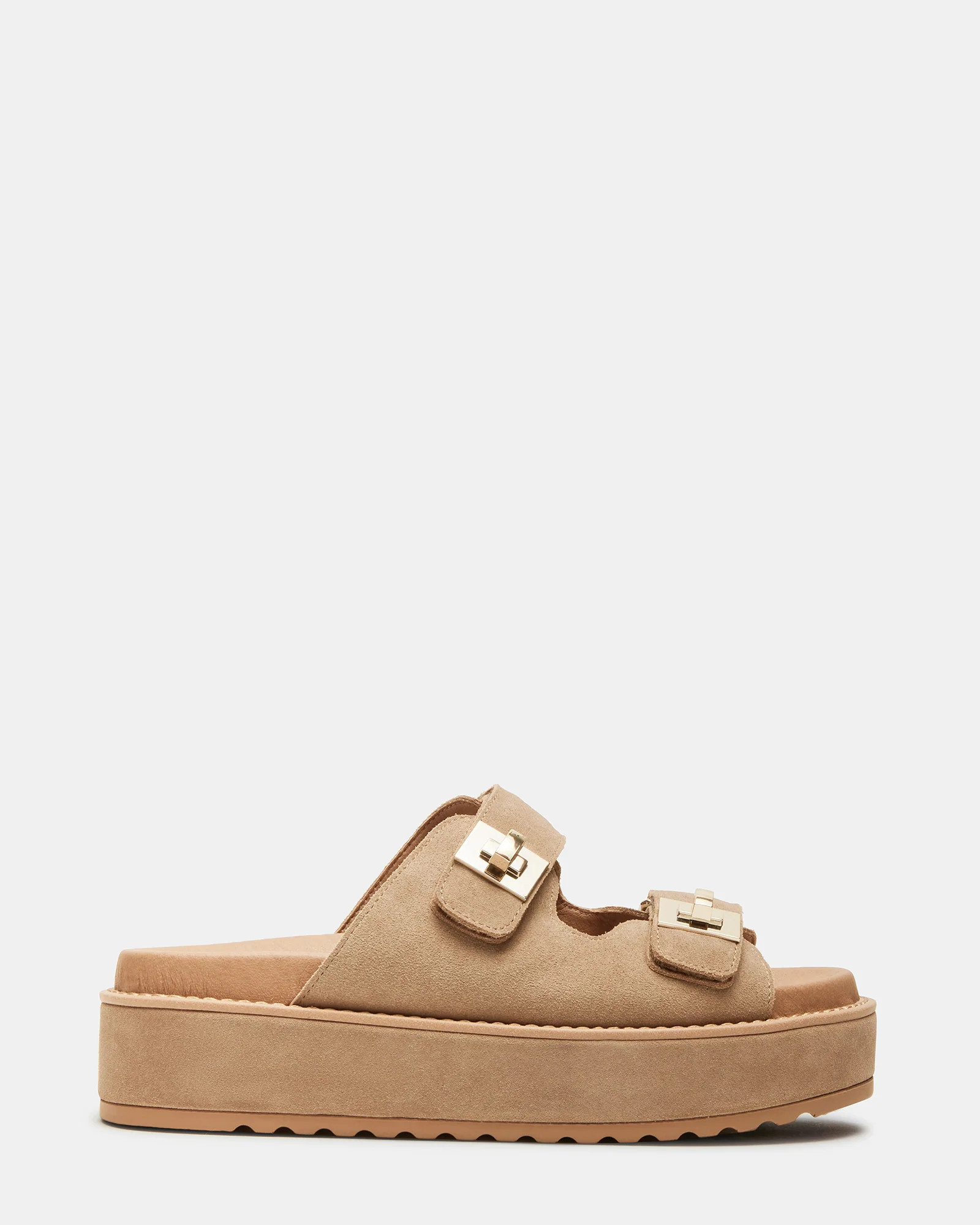BIGSCHMONA Taupe Suede Women's Platform Slide Sandal | Steve Madden (US)