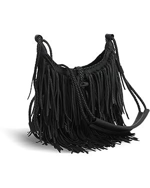 Vintage Fringe hobo bags for Women Vegan Faux Suede Leather Tassel Crossbody Bag Fringe Purse | Amazon (US)