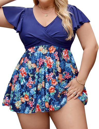 Edelqual Women's Plus Size Tankini Swimsuits Swim Dress Tummy Control Bathing Suits Two Piece Hig... | Amazon (US)