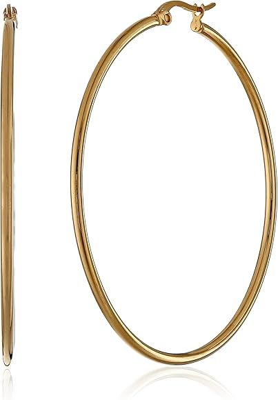 Plated Stainless Steel Rounded Tube Hoop Earrings | Amazon (US)