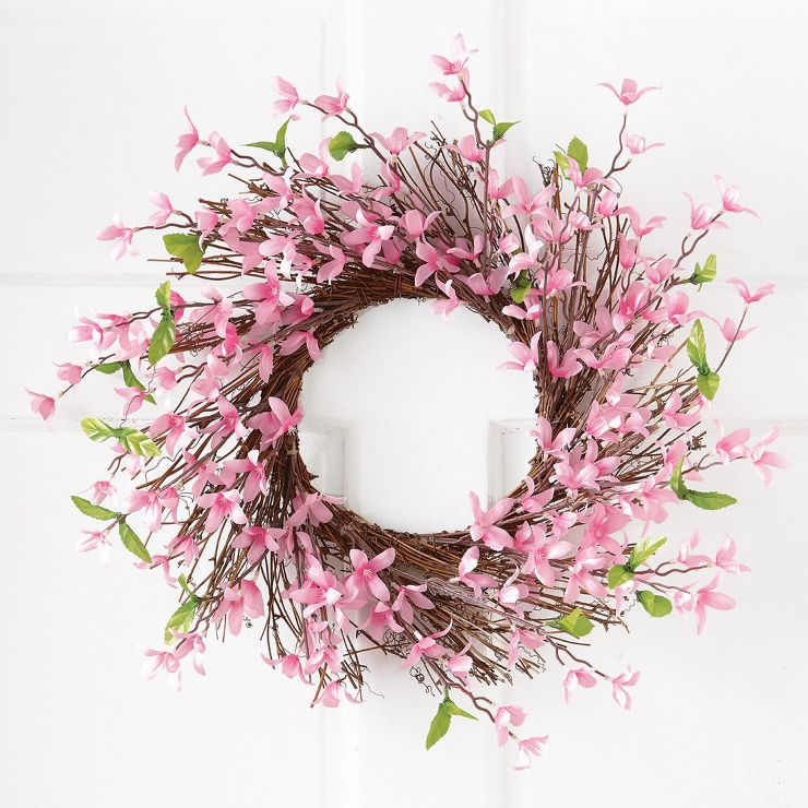 Collections Etc Spring Floral Forsythia Twig Wreath | Target
