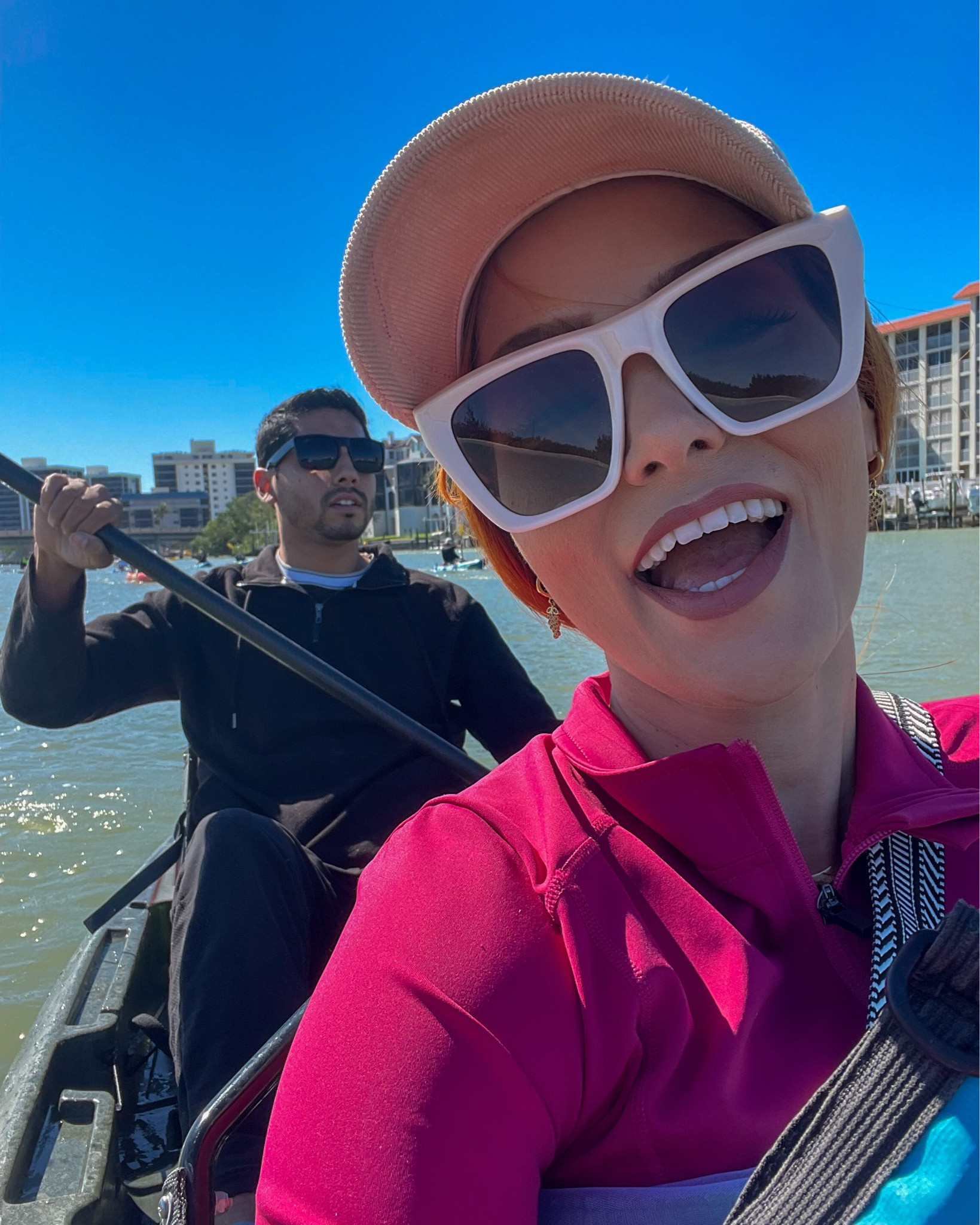 Exploring the outdoors never felt so comfortable! Gotta have the hat and sunglasses for sun protection and the fleeced lined zip up jacket for when the chilly wind hits during our kayak trips.